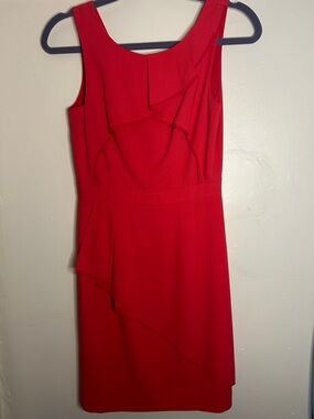 BCBGMaxAzria Red Sleeveless Ruffle Sheath Dress